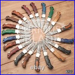 Lot of 20 PCS Damascus Handmade Back Lock Folding Pocket knife Camping Hunting