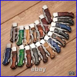 Lot of 20 PCS Damascus Handmade Back Lock Folding Pocket knife Camping Hunting