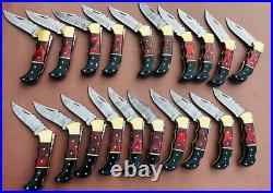 Lot of 20 PCS Damascus handmade Back Lock Folding Pocket knife camping Hunting