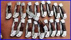 Lot of 20 PCS Damascus handmade Back Lock Folding Pocket knife camping Hunting