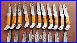 Lot of 20 PCS Damascus handmade Back Lock Folding Pocket knife camping Hunting