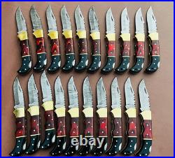 Lot of 20 PCS Damascus handmade Back Lock Folding Pocket knife camping Hunting