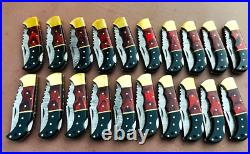 Lot of 20 PCS Damascus handmade Back Lock Folding Pocket knife camping Hunting