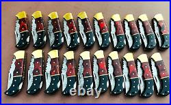 Lot of 20 PCS Damascus handmade Back Lock Folding Pocket knife camping Hunting