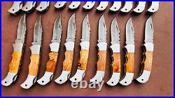 Lot of 20 PCS Damascus handmade Back Lock Folding Pocket knife camping Hunting