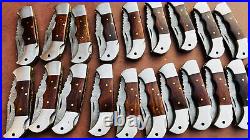 Lot of 20 PCS Damascus handmade Back Lock Folding Pocket knife camping Hunting