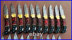 Lot of 20 PCS Damascus handmade Back Lock Folding Pocket knife camping Hunting