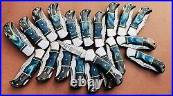 Lot of 20 PCS Damascus handmade Back Lock Folding Pocket knife camping Hunting