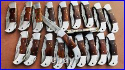 Lot of 20 PCS Damascus handmade Back Lock Folding Pocket knife camping Hunting