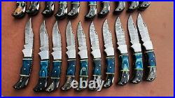 Lot of 20 PCS Damascus handmade Back Lock Folding Pocket knife camping Hunting