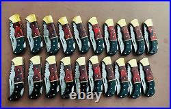 Lot of 20 PCS Damascus handmade Back Lock Folding Pocket knife camping Hunting