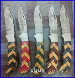 Lot of 20 PCS Handmade Damascus Steel Back Lock Folding Pocket knife with pouch