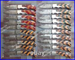 Lot of 20 PCS Handmade Damascus Steel Back Lock Folding Pocket knife with pouch