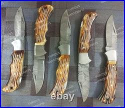 Lot of 20 PCS Handmade Damascus Steel Back Lock Folding Pocket knife with pouch