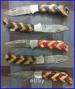 Lot of 20 PCS Handmade Damascus Steel Back Lock Folding Pocket knife with pouch