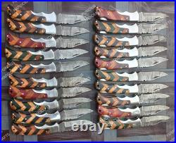 Lot of 20 PCS Handmade Damascus Steel Back Lock Folding Pocket knife with pouch