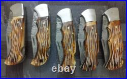 Lot of 20 PCS Handmade Damascus Steel Back Lock Folding Pocket knife with pouch