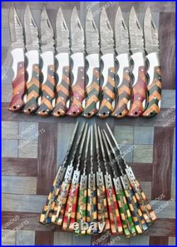 Lot of 20 PCS Handmade Damascus Steel Back Lock Folding Pocket knife with pouch