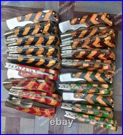 Lot of 20 PCS Handmade Damascus Steel Back Lock Folding Pocket knife with pouch