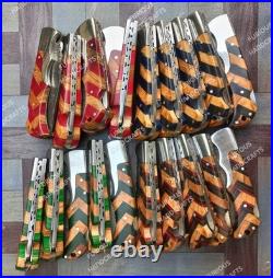 Lot of 20 PCS Handmade Damascus Steel Back Lock Folding Pocket knife with pouch