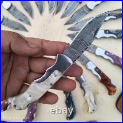 Lot of 20 Pcs Handmade Damascus Steel Folding Knives, Pocket Knives With Sheaths