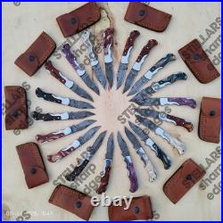 Lot of 20 custom handmade Damascus steel folding pocket knives