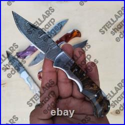 Lot of 20 custom handmade Damascus steel folding pocket knives