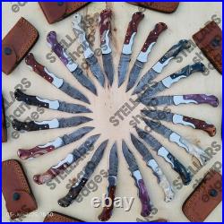 Lot of 20 custom handmade Damascus steel folding pocket knives