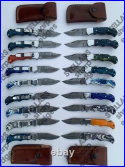 Lot of 20 custom handmade Damascus steel folding pocket knives
