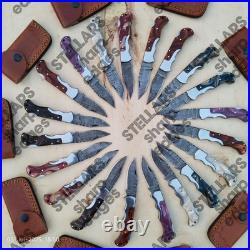 Lot of 20 custom handmade Damascus steel folding pocket knives