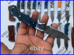 Lot of 20 custom handmade Damascus steel folding pocket knives