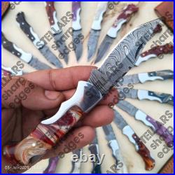 Lot of 20 custom handmade Damascus steel folding pocket knives