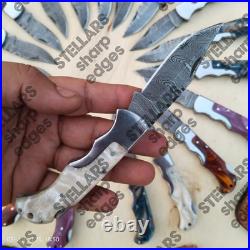 Lot of 20 custom handmade Damascus steel folding pocket knives