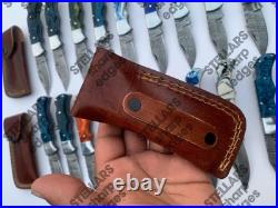 Lot of 20 custom handmade Damascus steel folding pocket knives