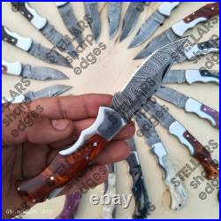 Lot of 20 custom handmade Damascus steel folding pocket knives