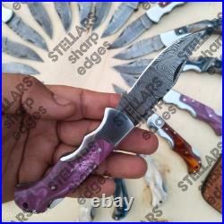 Lot of 20 custom handmade Damascus steel folding pocket knives