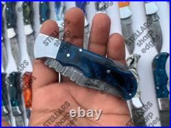 Lot of 20 custom handmade Damascus steel folding pocket knives