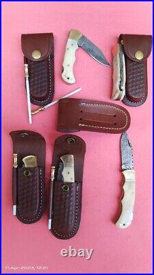 Lot of 20 pcs! Custom Handmade Damascus Steel Pocket Knife Folding Blade Hunting