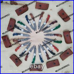 Lot of 20 pcs Handmade Damascus Steel Folding Pocket Knives Mixed Wood Handles