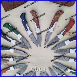 Lot of 20 pcs Handmade Damascus Steel Folding Pocket Knives Mixed Wood Handles
