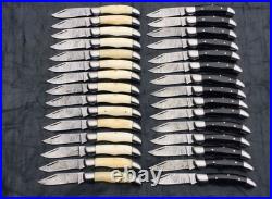 Lot of 30 Custome Handmade Damascus Steel folding knife with bone & horn handle