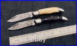 Lot of 30 Custome Handmade Damascus Steel folding knife with bone & horn handle