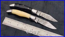 Lot of 30 Custome Handmade Damascus Steel folding knife with bone & horn handle