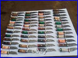 Lot of 30 HANDMADE DAMASCUS STEEL 8 INCHES SKINNER HUNTING KNIVES with sheath