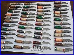 Lot of 30 HANDMADE DAMASCUS STEEL 8 INCHES SKINNER HUNTING KNIVES with sheath