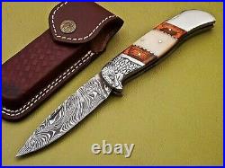Lot of 30 Limited Edition Damascus Folding Knife with Eagle and Bone Handle