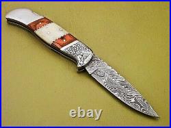Lot of 30 Limited Edition Damascus Folding Knife with Eagle and Bone Handle