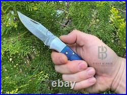 Lot of 4 Damascus Folding Knife, Engraved Pocket Knife, Wooden Handle, EDC Knife