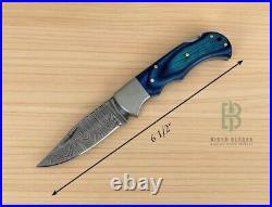 Lot of 4 Damascus Folding Knife, Engraved Pocket Knife, Wooden Handle, EDC Knife
