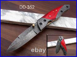 Lot of 4 pieces Damascus steel folding knife with pocket clip, 4 colors, Sheath